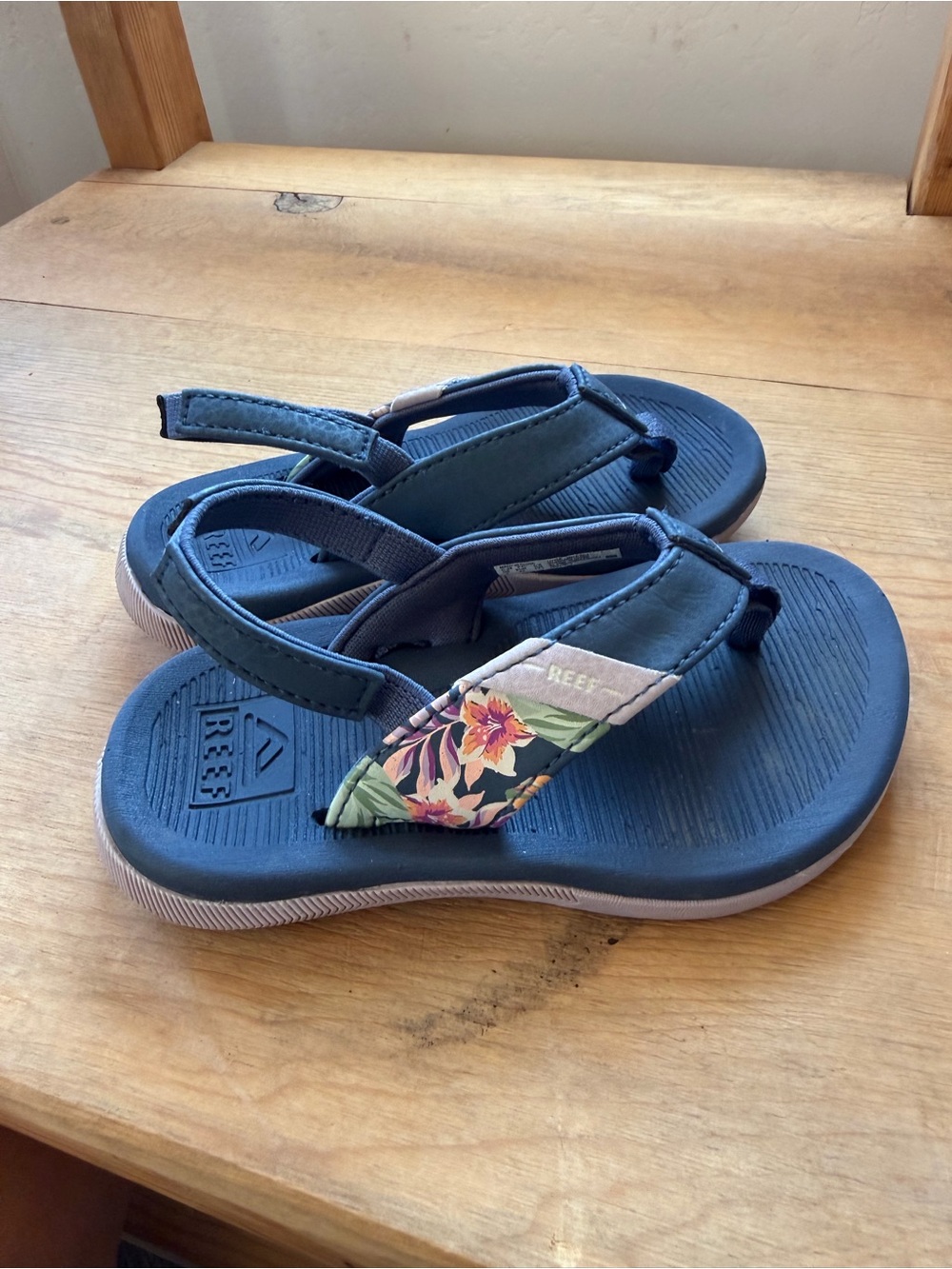 Reef Kids Navy Floral Strap Sandals with Tropical Accents
